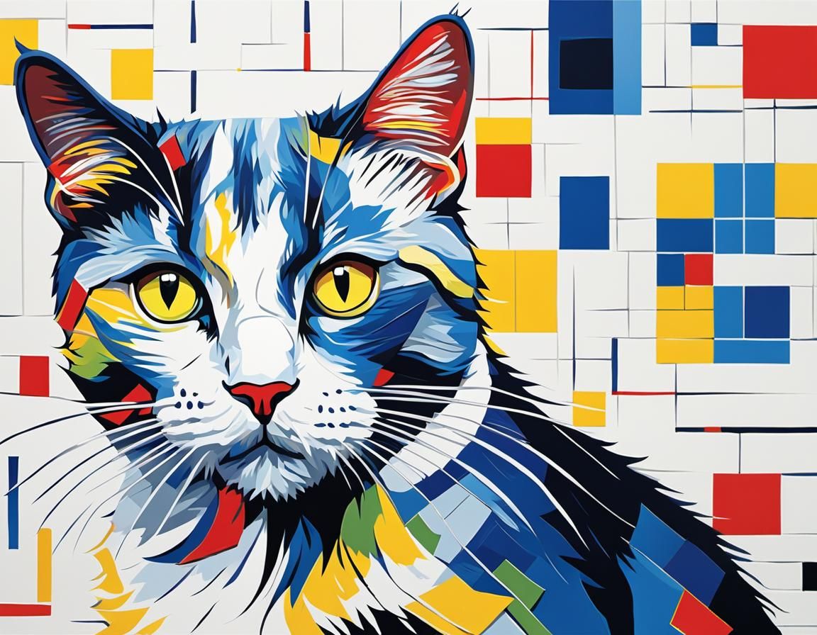 Colorful Cat Portrait as Impasto Painting