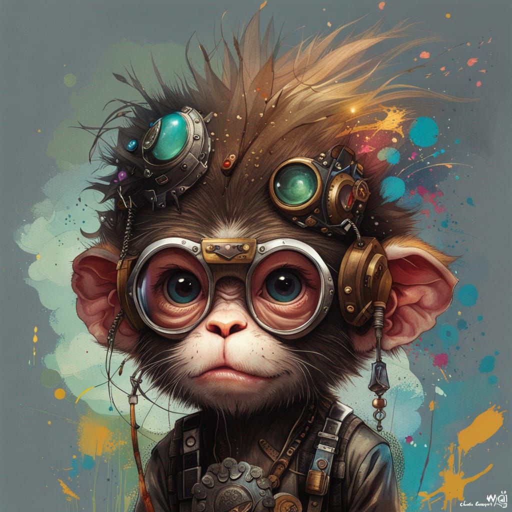 Punk Monkey Portrait with Big Eyes