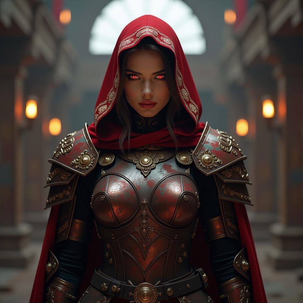 Cyberpunk Avatar in Rusted Armor and Lace