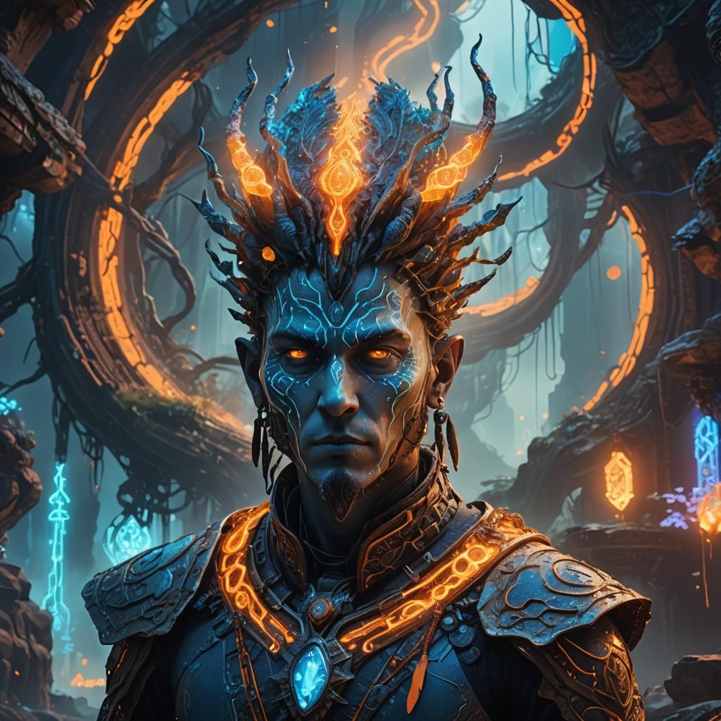 Mystical Character with Bioluminescent Markings