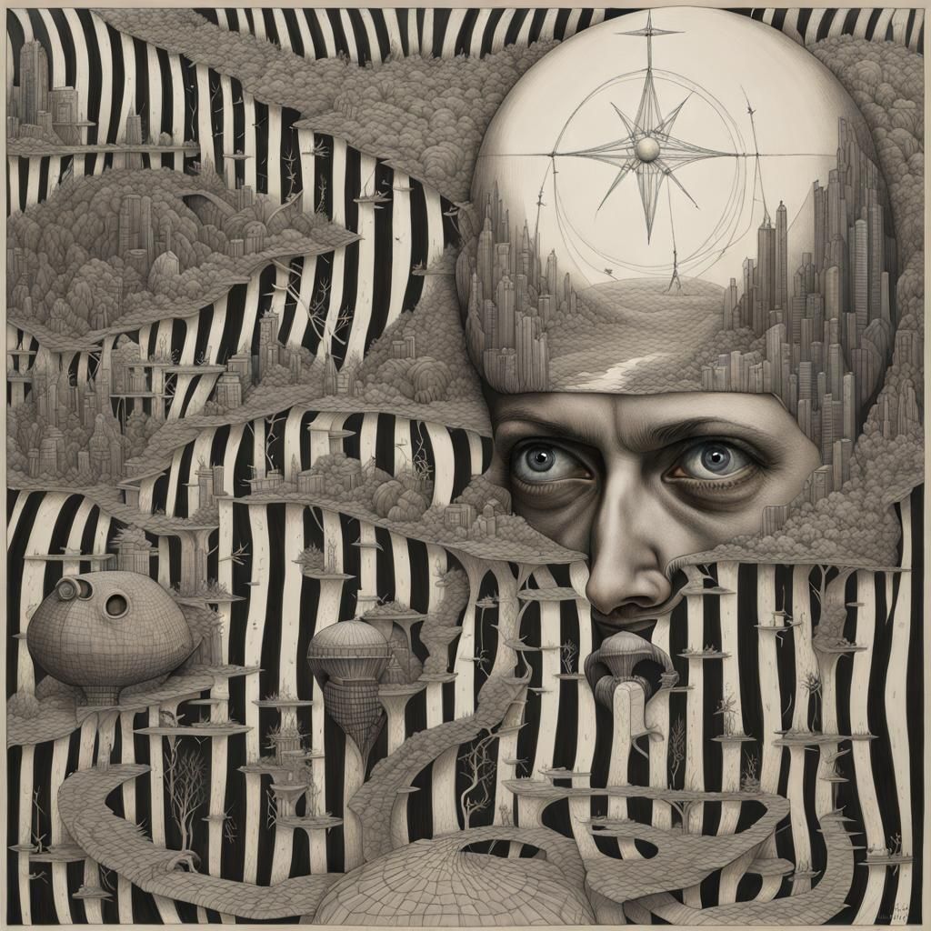 Surreal Dark Painting in Style of Cornell and Ernst