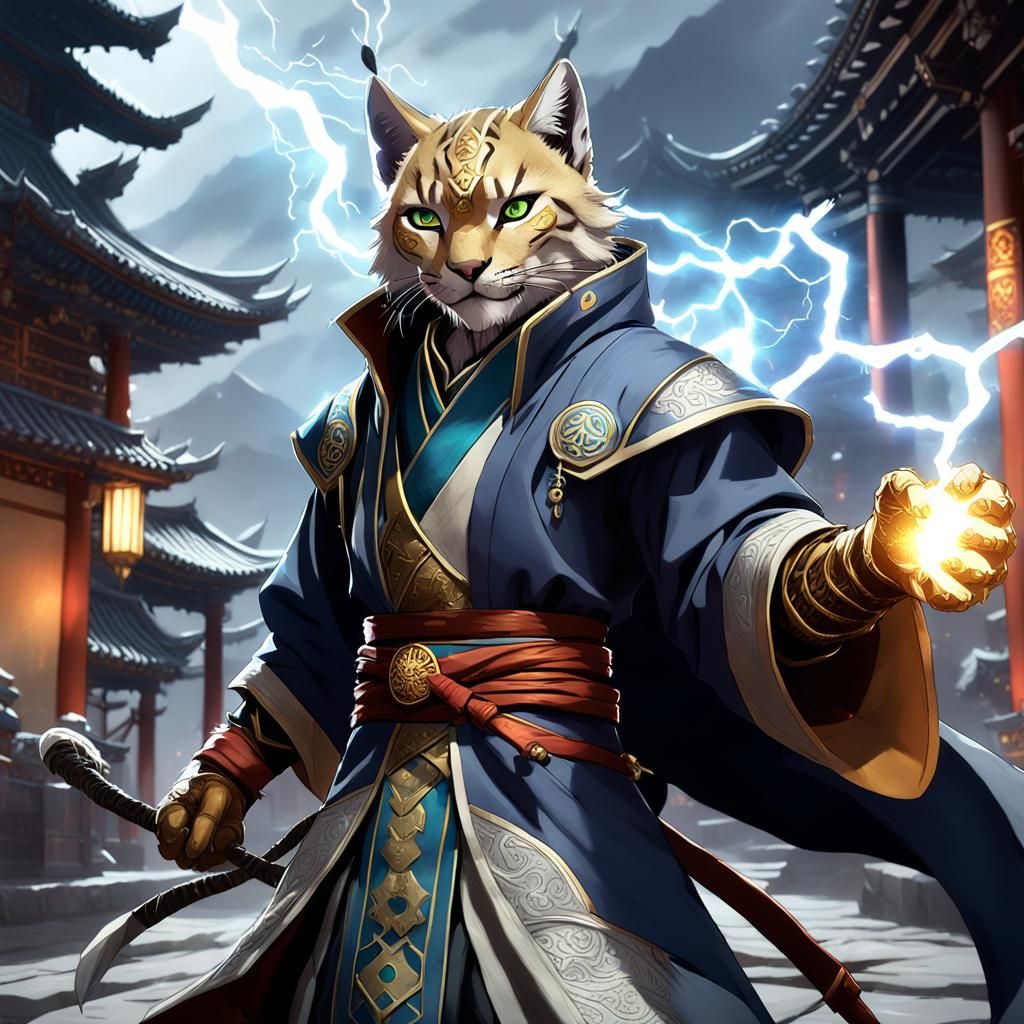Tabaxi Lynx Monk with Dragon, 3D Anime Art