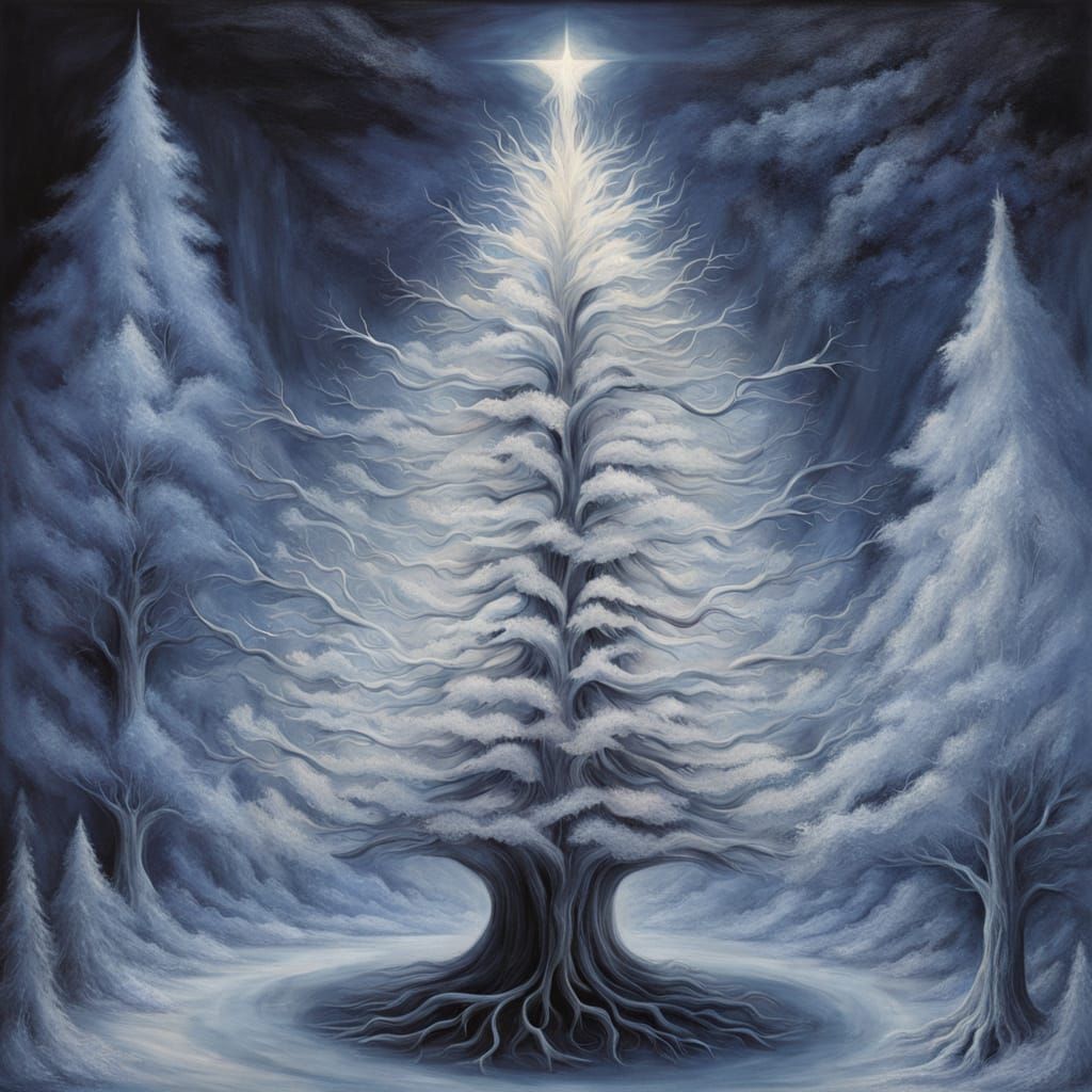 Ethereal Ghostly Christmas Tree in Spectral Oil Painting