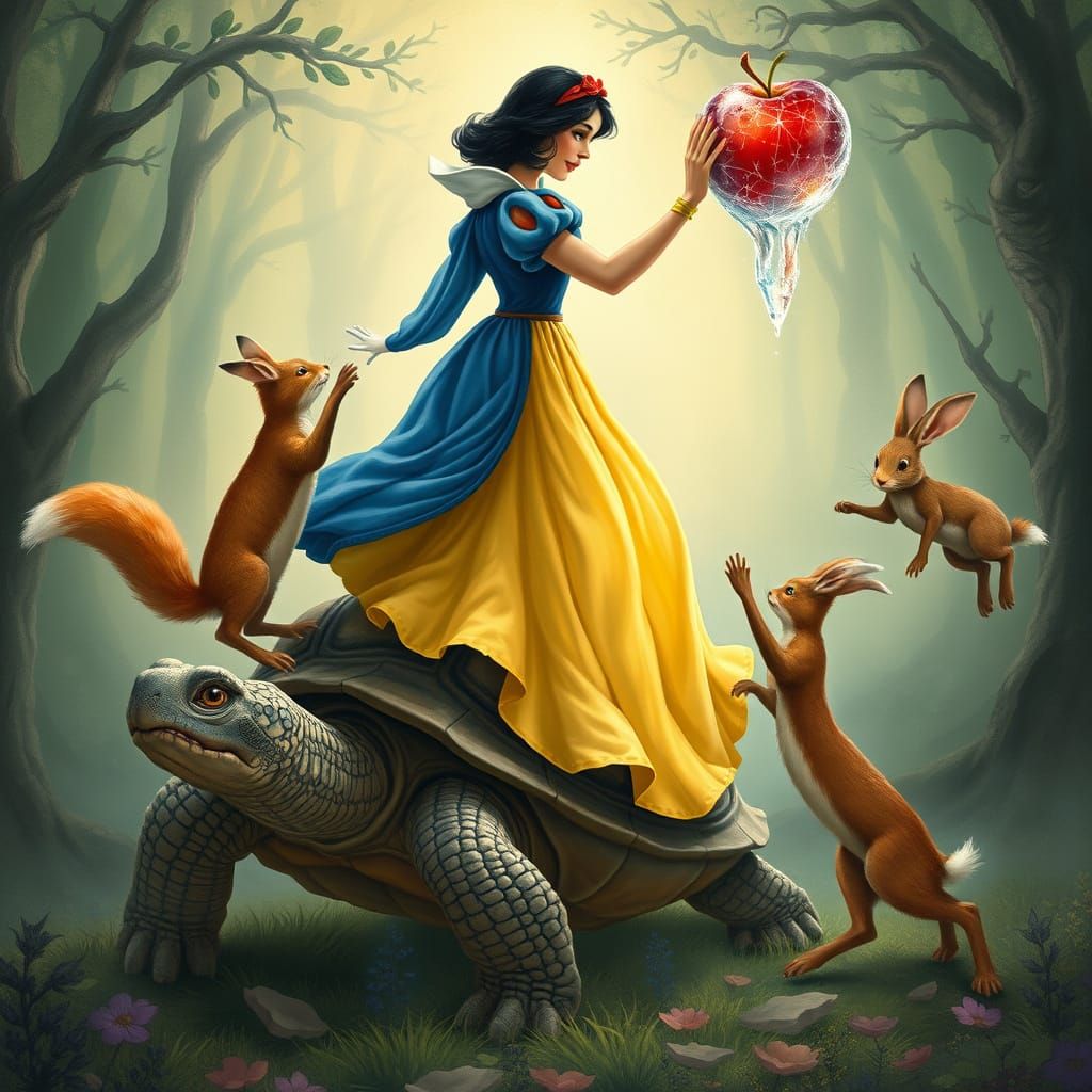 Heroic Snow White Battles for Iced Apple in Whimsical Forest