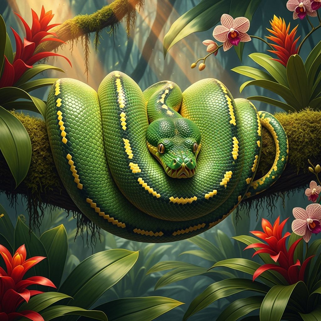 Green Tree Python in Vibrant, Dynamic Style