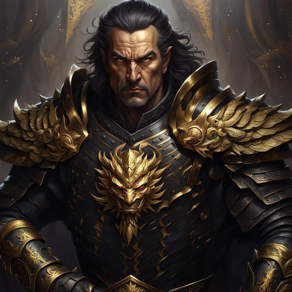 Epic War General in Dragon Armor: Digital Art