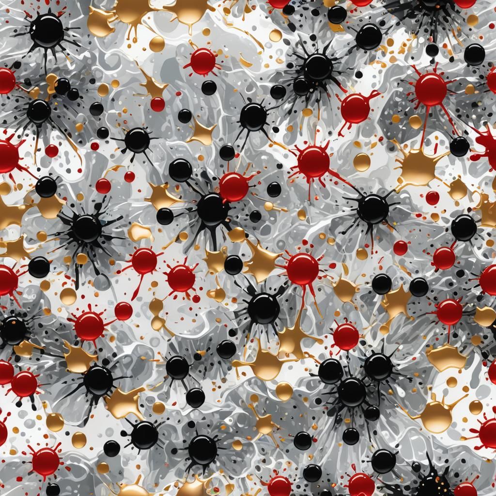 Abstract Splash Painting in Black, Gold, and Red