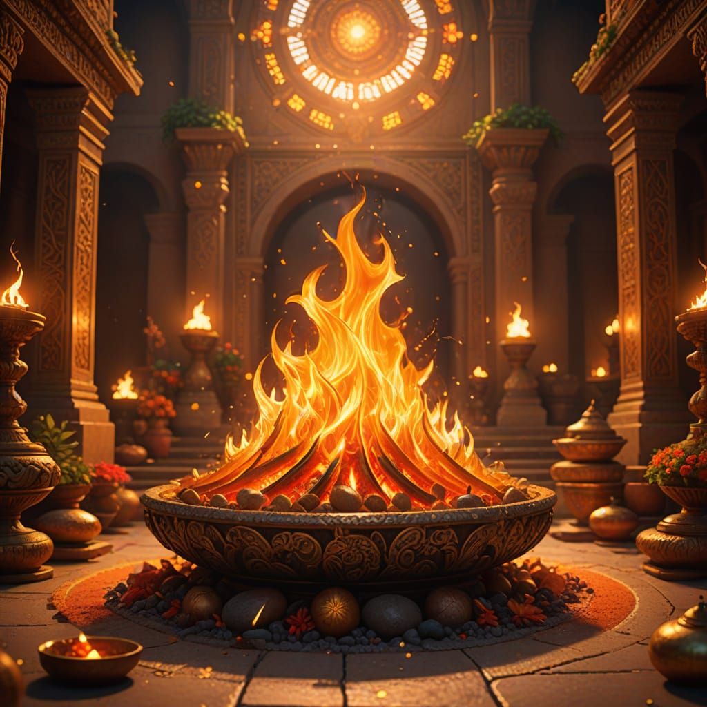 Radiant Agni Ignites Golden Hour Altar