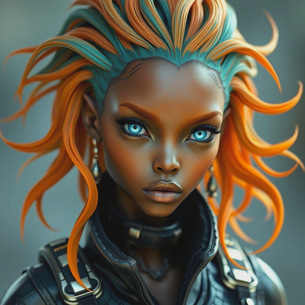 Stunning Black Alien in Turquoise and Orange Hair, Diver Sui...