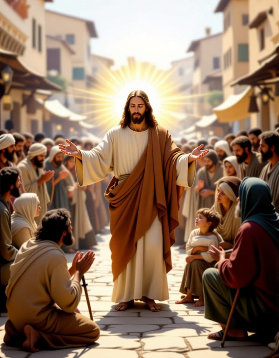 Jesus Performs Miracles in Ancient City Square