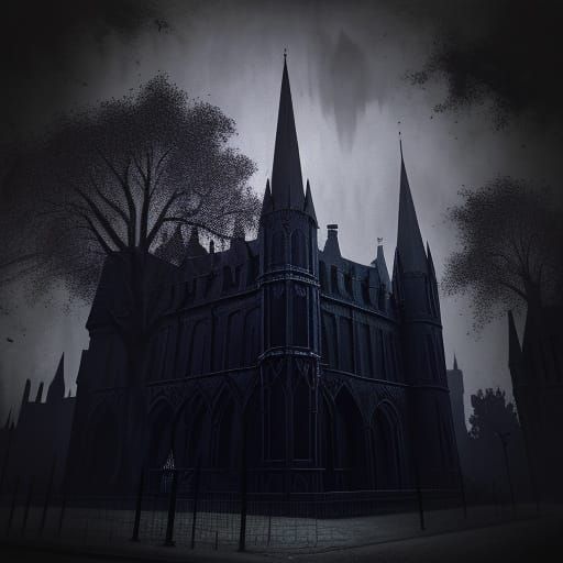 Mysterious Dark Gothic Townhouse at Night