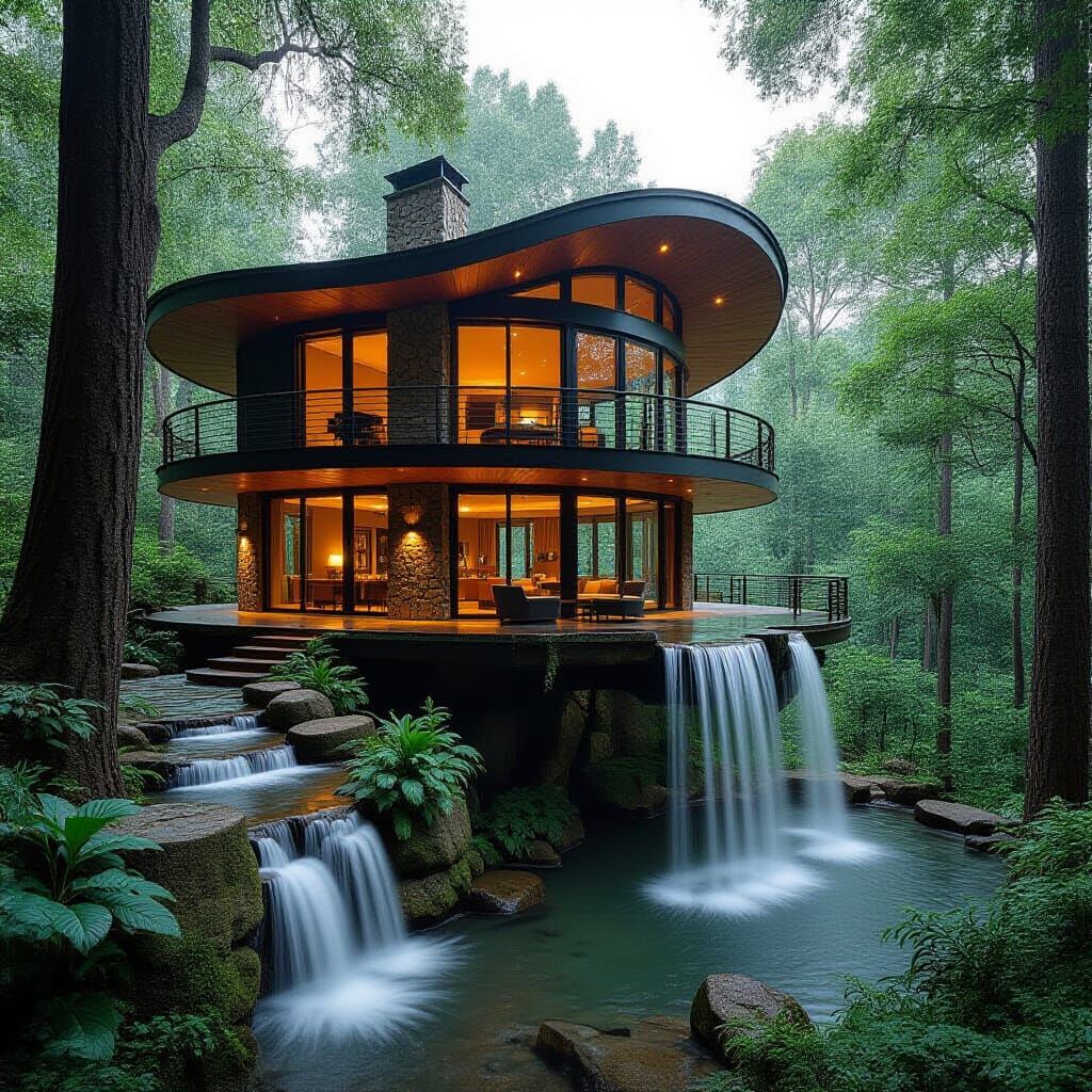 Elegant Treehouse by a Picturesque Waterfall