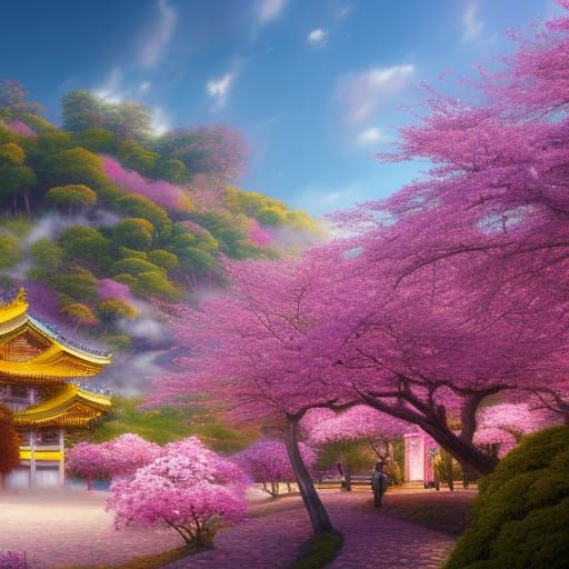 Sakura Fantasy Painting in Style of Klimt