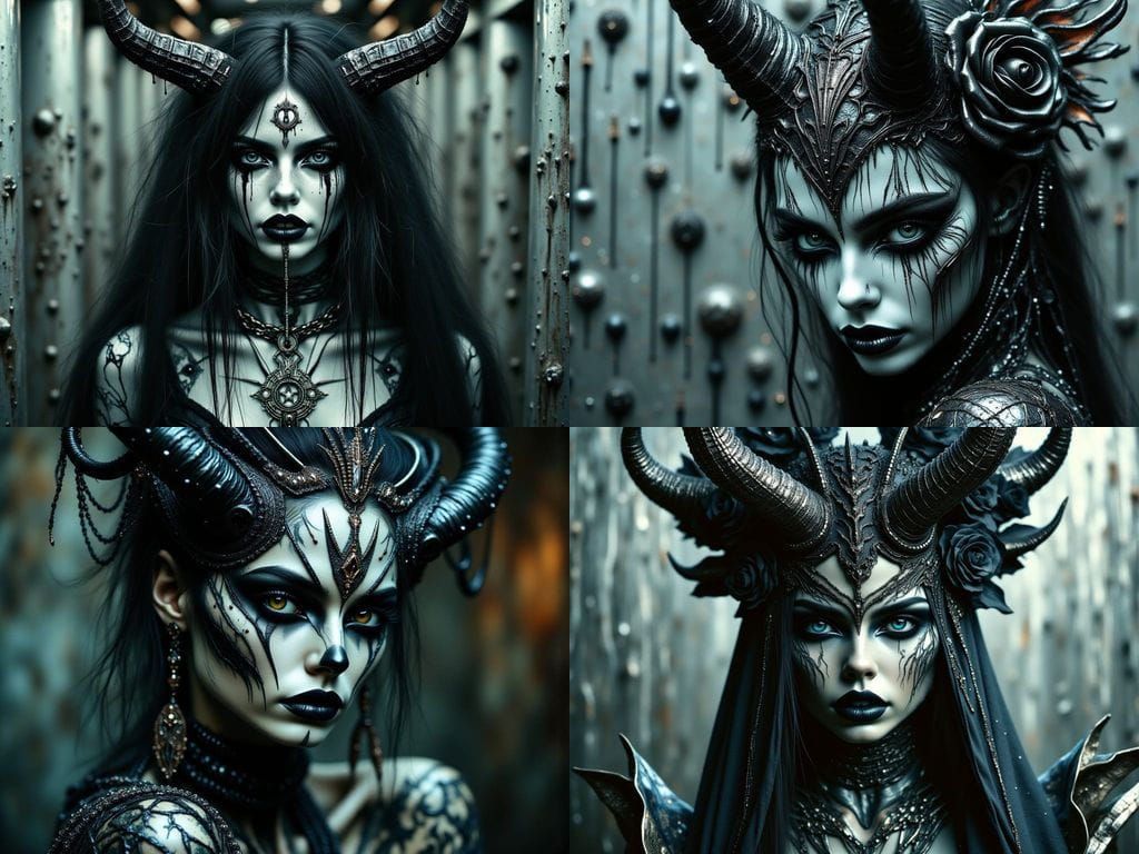 Chrome Queen Portrait with Cyberpunk Runes