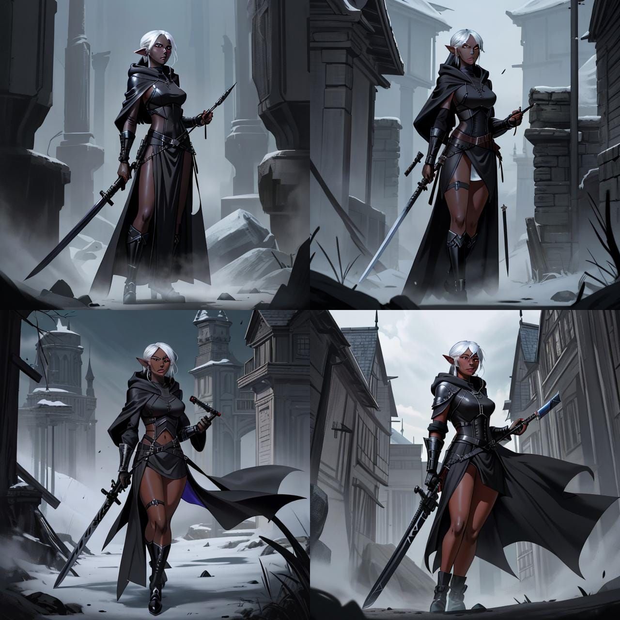 Drow Assassin in Cityscape, Comic Book Art