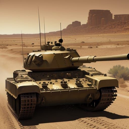 Tank Driving Through Desert: Hyperrealistic Concept Art