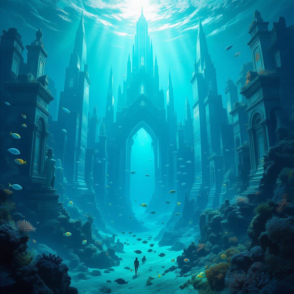 Submerged Crystalline City Under Turquoise Ocean