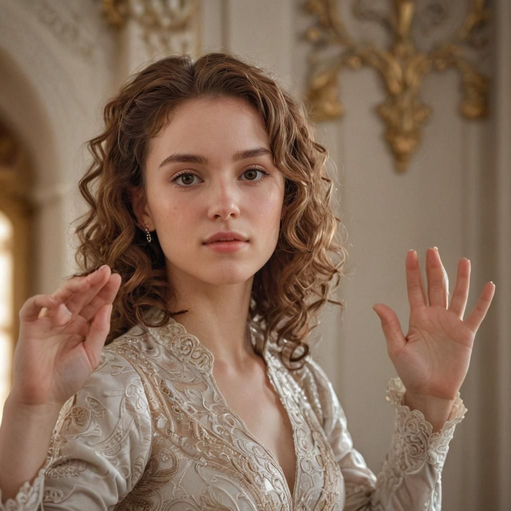 Hyperrealistic Portrait of Woman in Opulent Room