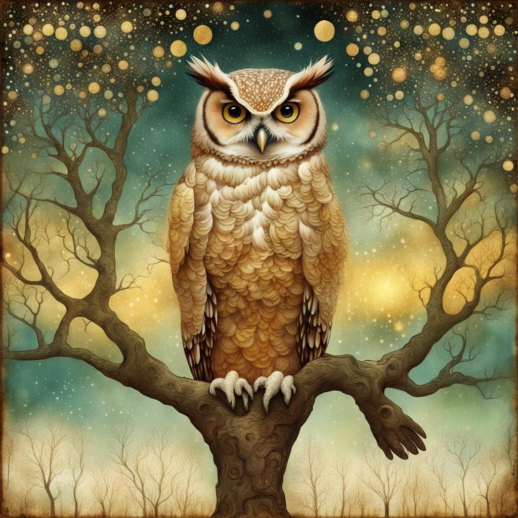 Double Exposure Owl and Kaleidoscope Sunset
