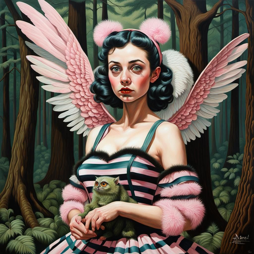 Angel and little woodland monster