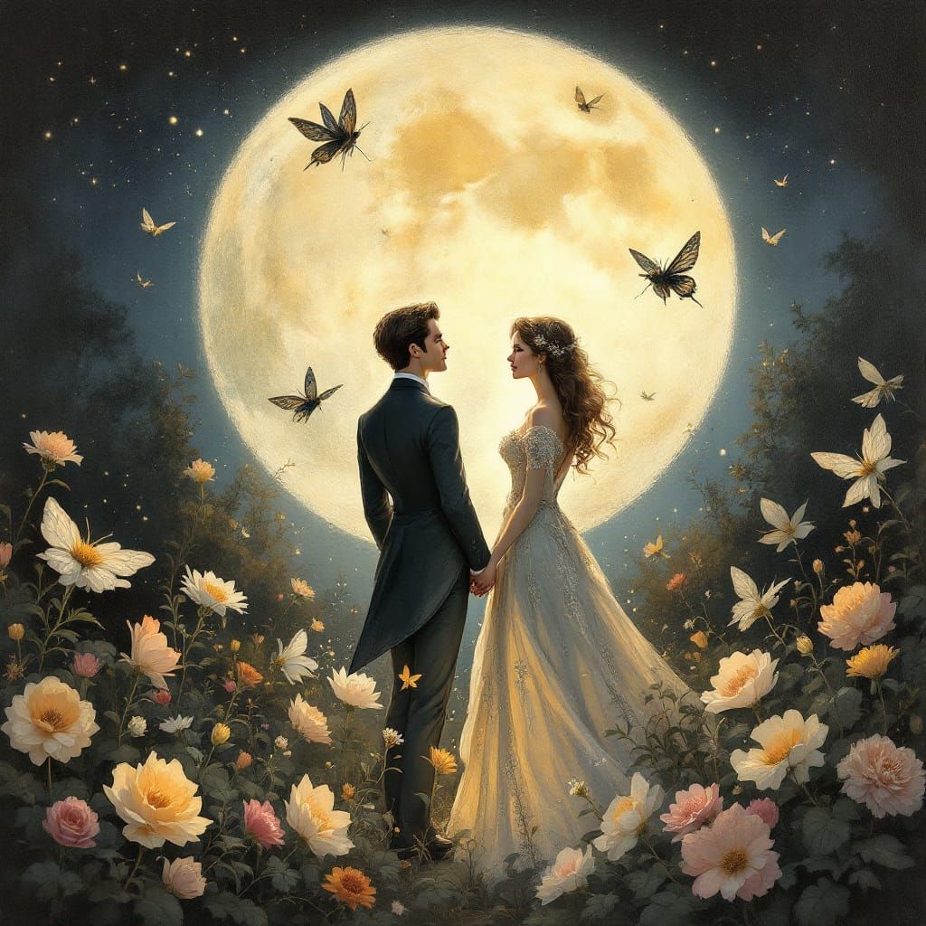 Victorian Couple Watch Lunar Moths Dance in Moonlight