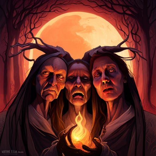 Horrific Hag Witches in Cavernous Cauldron Scene