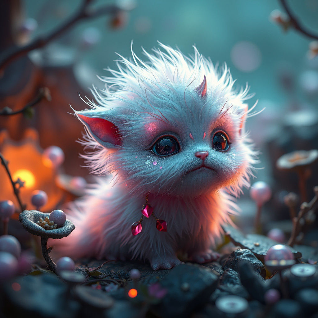 Iridescent Creature in Dreamlike Fantasy Landscape