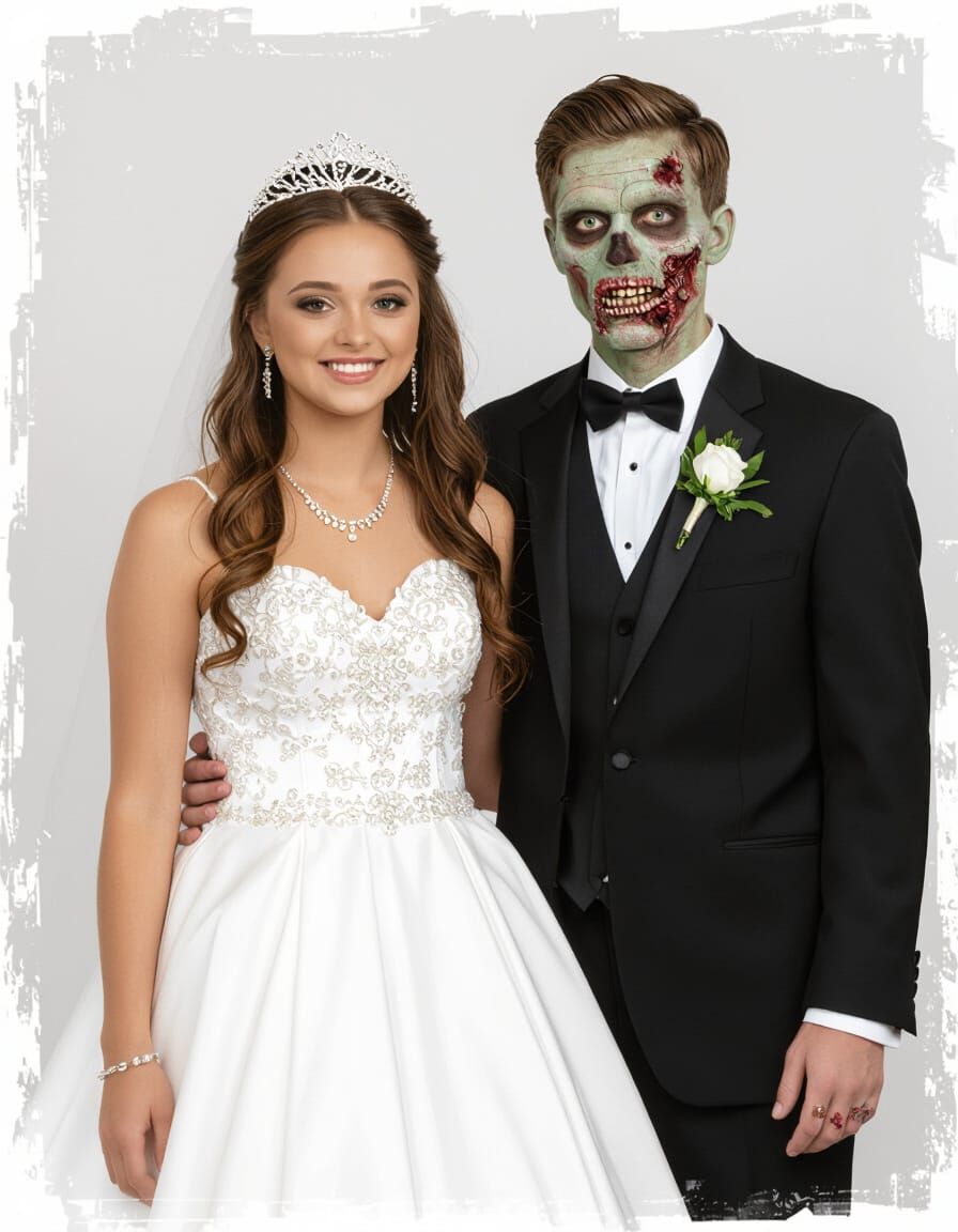 Awkward Zombie Prom Photo of Girl and Undead Date