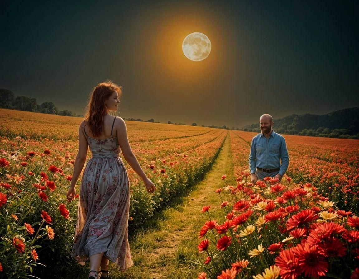Couple in Elysian Fields Under Moonlight