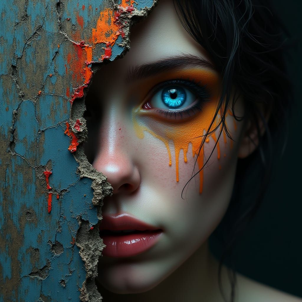 Distressed Portrait in a Haunting, Surreal Decay