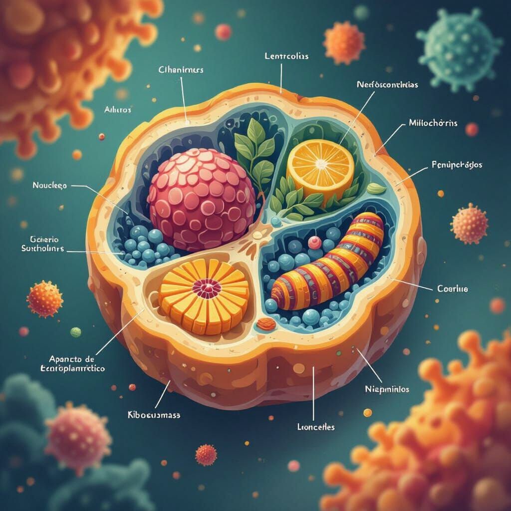 Eukaryotic Cell Illustration with Spanish Labels