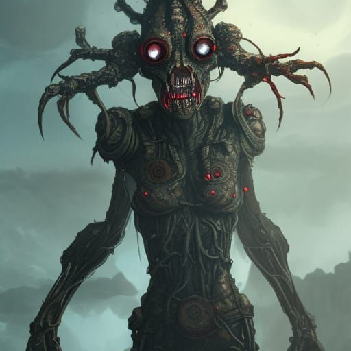 Cybernetic Ghoul with Lichen Skin, Detailed Matte Painting