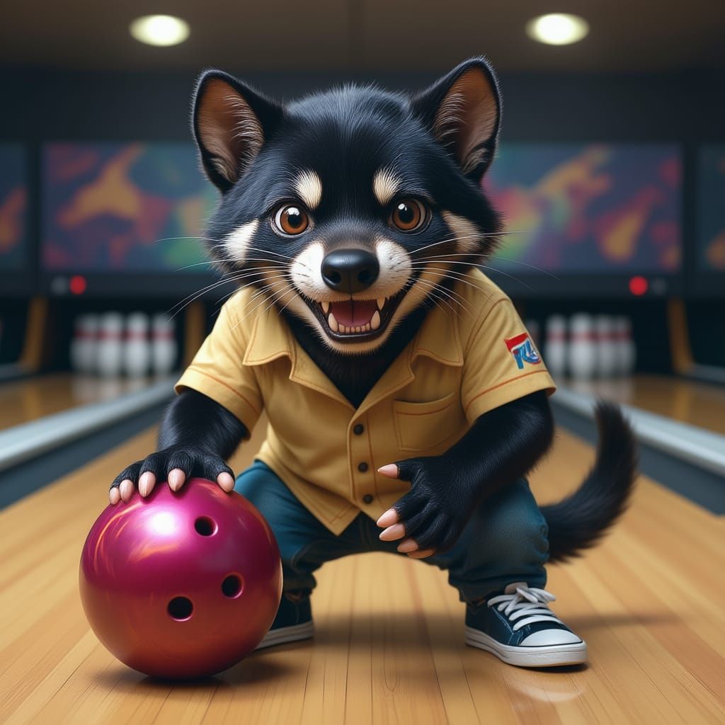 Tasmanian Devil Strikes a Bowling Ball
