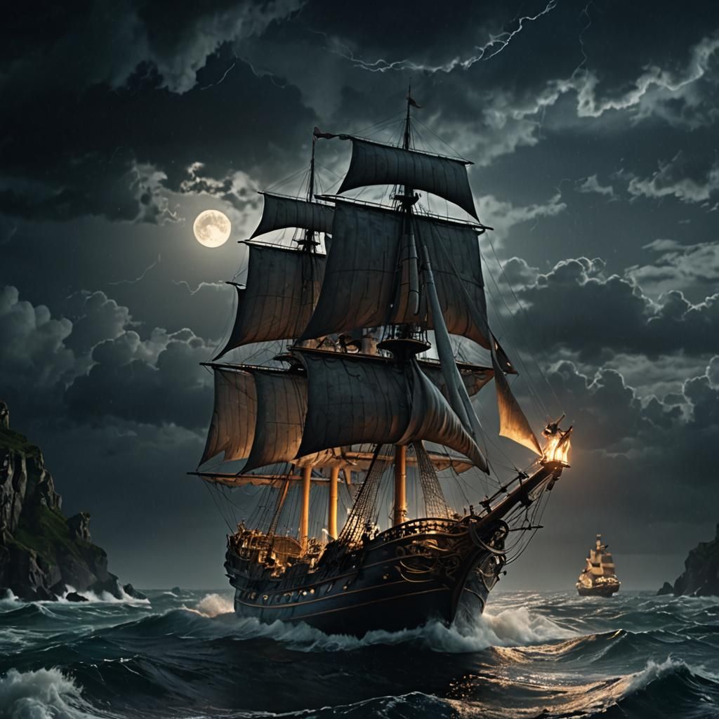 Stormy Seas and Castle in Dark Fantasy Style