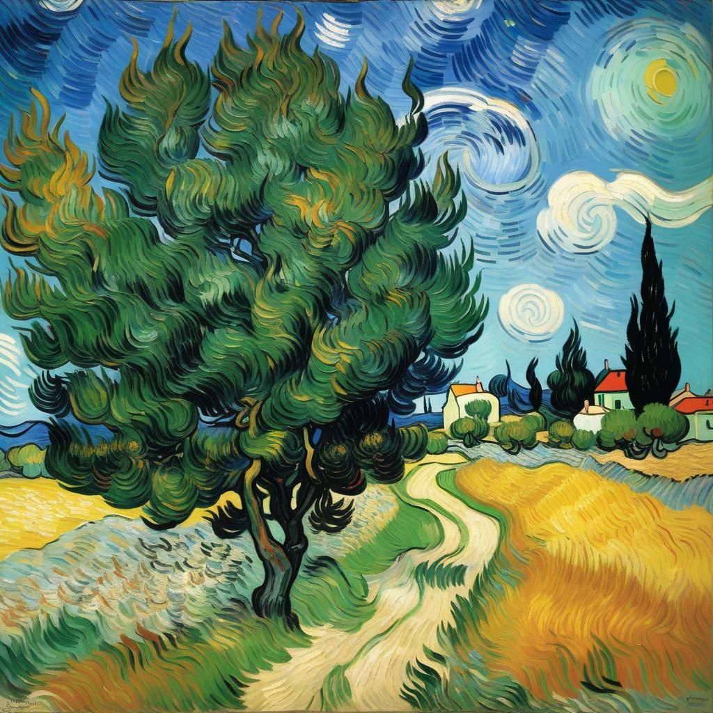 Van Gogh's Starry Night Painting in Post-Impressionist Style