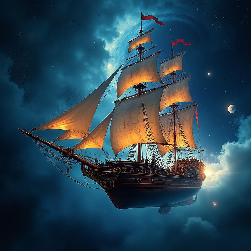 Spelljammer Schooner Rides Celestial Winds in Space