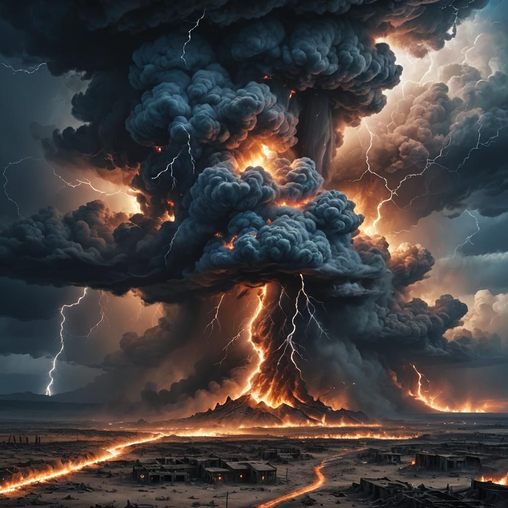 Apocalyptic Firestorm Over Barren Wasteland