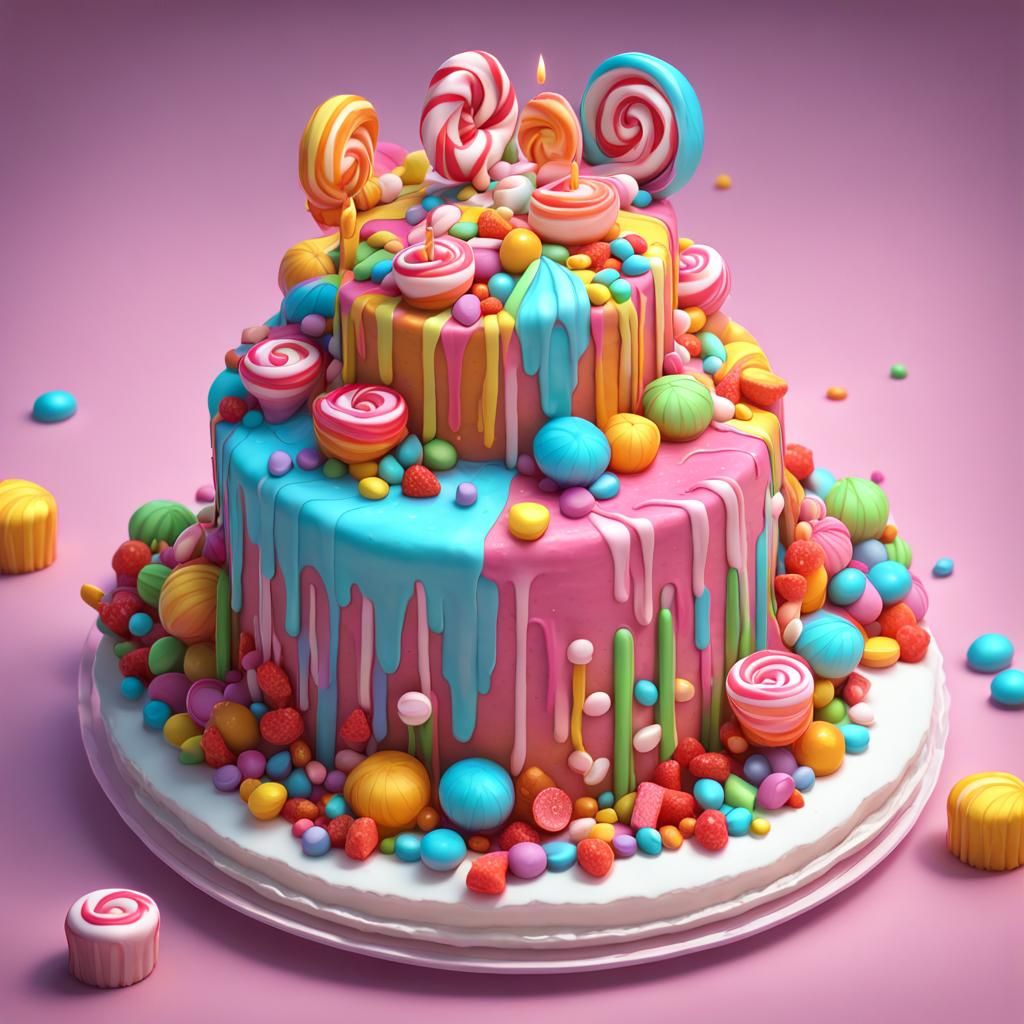 Isometric 3D Fantasy Birthday Cake: Candy Art