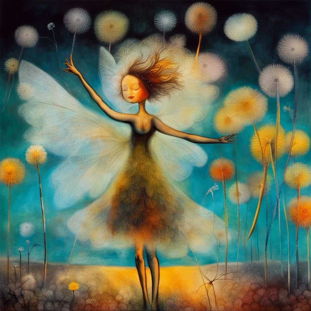 Dandelion Dreamscape with Fairies and Angels