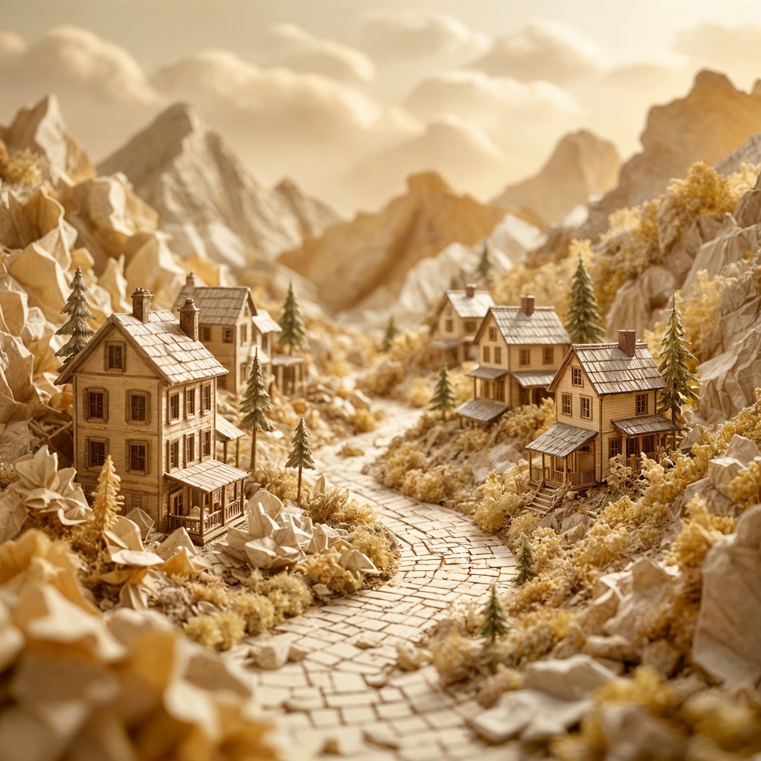 Crumpled Paper Landscape in Sepia Tone