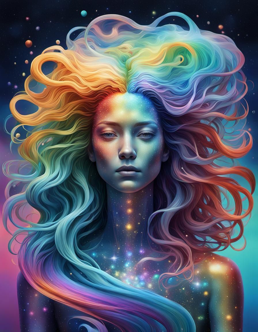 Cosmic Rainbow Hair in Transparent Water Form