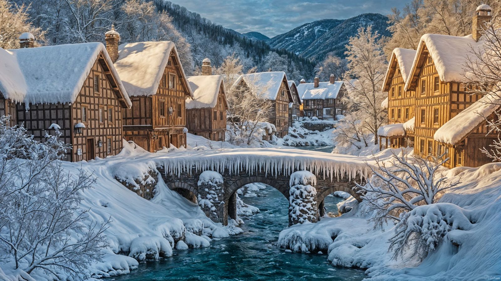 Picturesque Winter Village in Appalachian Landscape