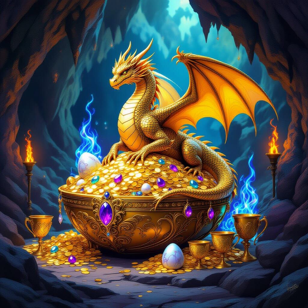 Golden Dragon Hoard in Ethereal Cave