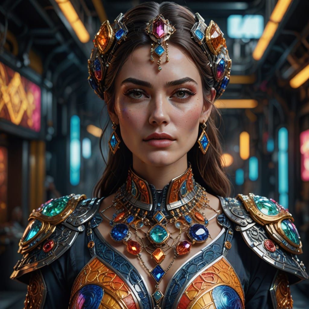 Hyper-Realistic Portrait of a Futuristic Goddess in Vibrant ...
