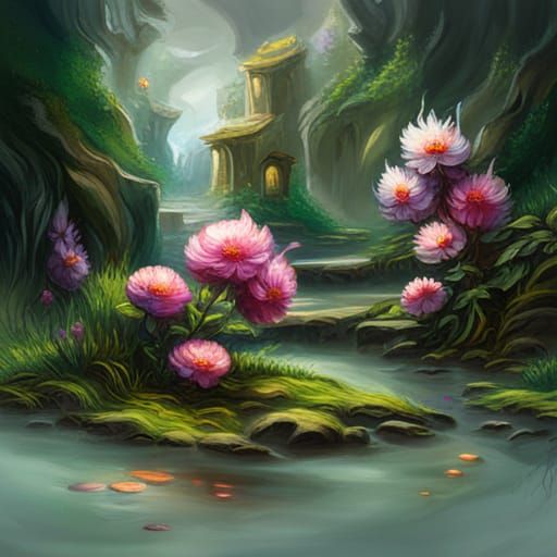 Splotchy Flowers on Canvas in Detailed Matte Painting