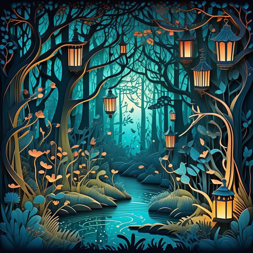 Enchanted Forest: Detailed Papercut Style Illustration