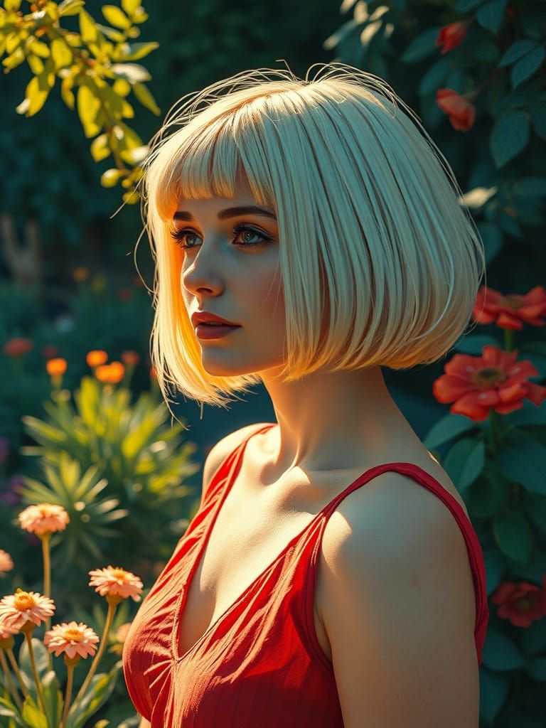 Woman in Sunlit Garden, Impasto Post-Impressionist Style