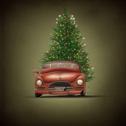 Fiat 500 with Christmas Tree: Storybook Illustration