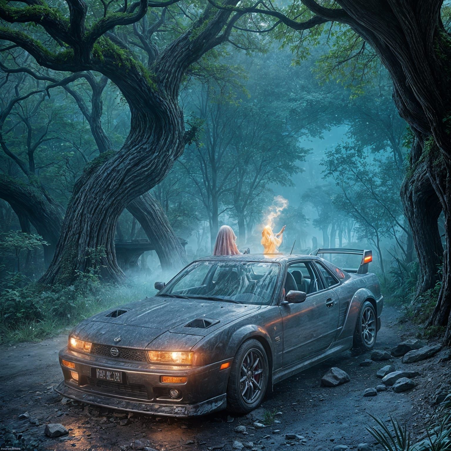 Ghosts Smoking in Nissan S13: Detailed Matte Painting