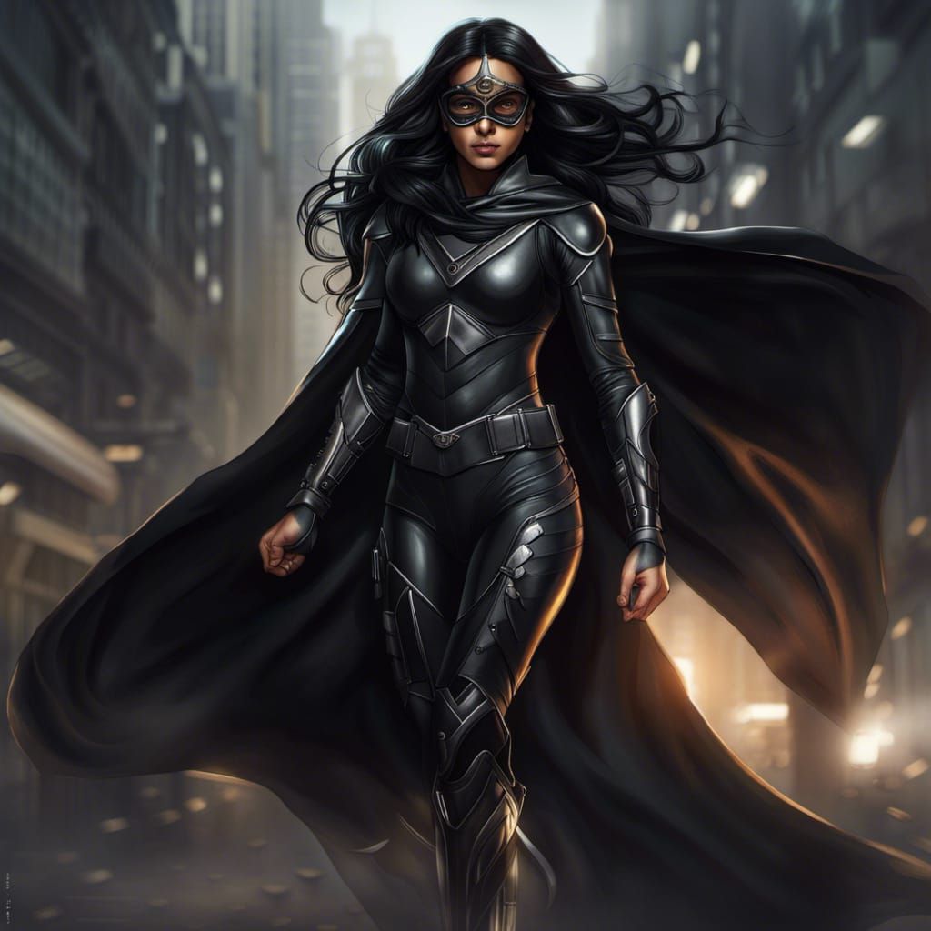 Indian Superheroine in Tactical Armor on Rooftop